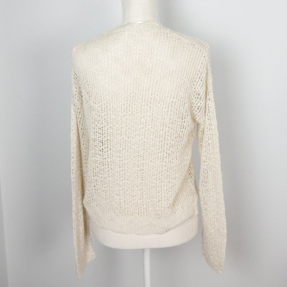 Hem & Thread Tan Cream Wrap Top Balletcore Long Sleeve Open Knit Sweater Medium - Picture 10 of 11